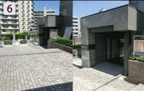 ⑥エントランス外の右手方向に入口がございますので、こちらをご利用ください。